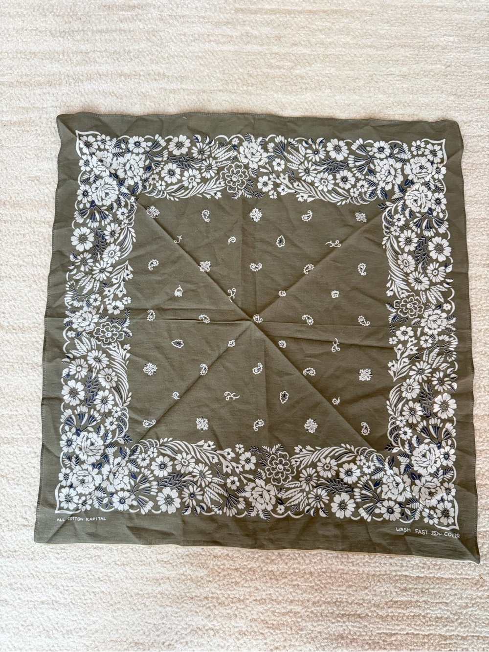 KAPITAL Olive Floral Selvedge Cotton Bandana